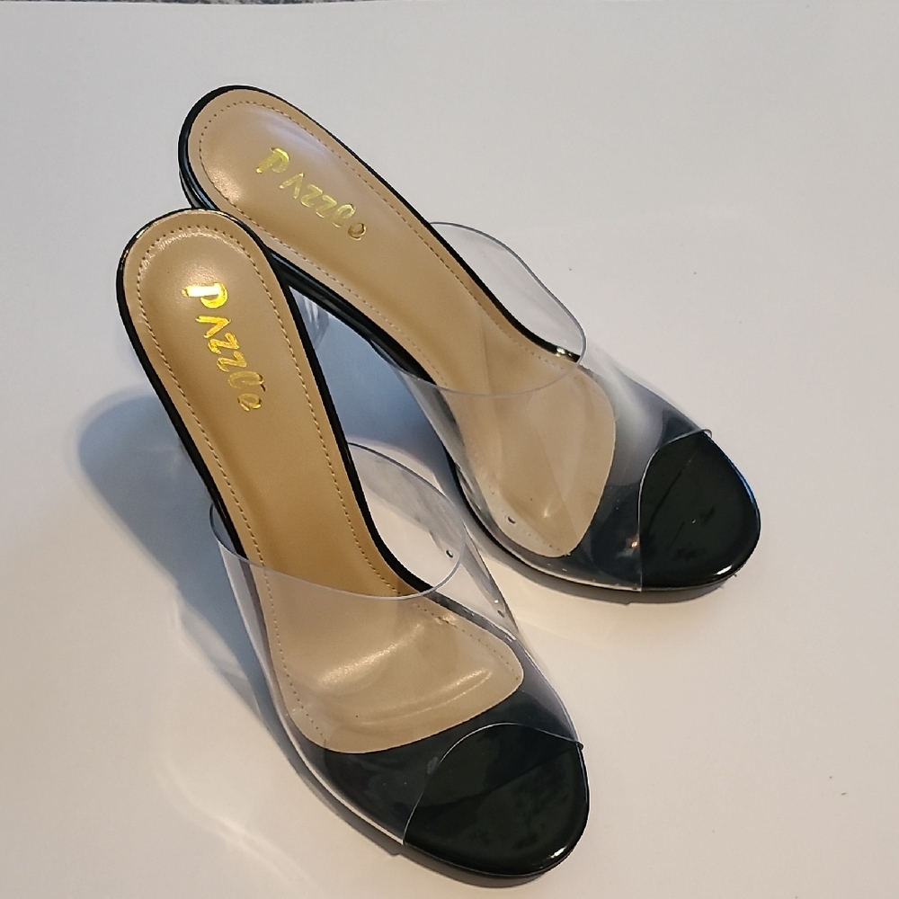 PAZZO Clear Block Heel Mules Size 11